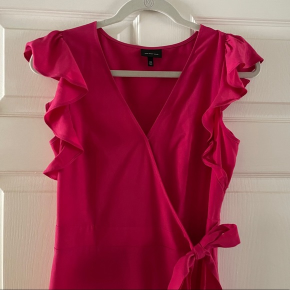 Reddish Pink Flutter sleeve crepe dress - Picture 2 of 4